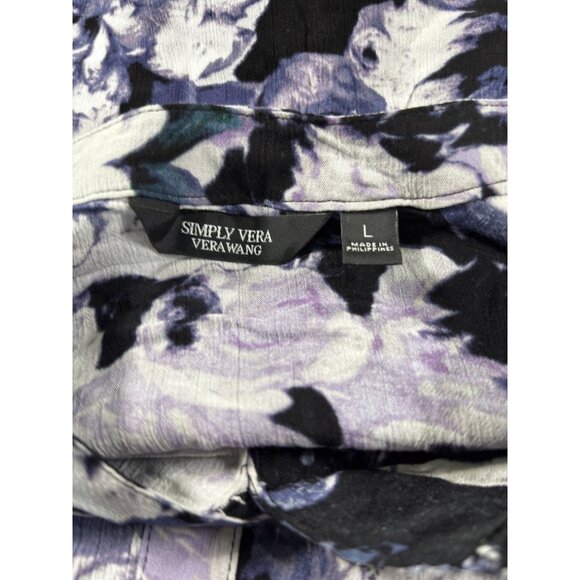Simply Vera Vera Wang Womens Purple & Black Floral Button-Up Blouse L - Picture 4 of 10